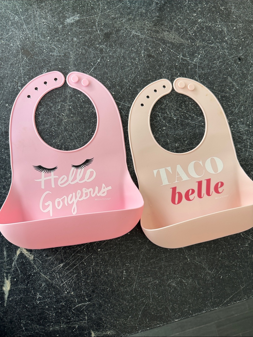 Silicone Baby Bib Set - Pink and Blush with Catch-All Pocket